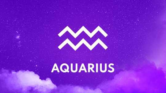 Aquarius astrological sign against a purple background.