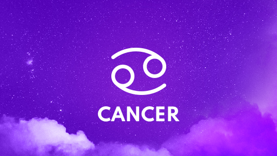 Cancer astrological sign against a purple background.