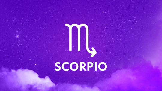 Scorpio astrological sign against a purple background.