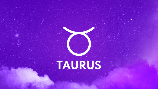 Taurus astrological sign against a purple background.