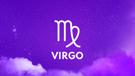 Virgo astrological sign against a purple background.