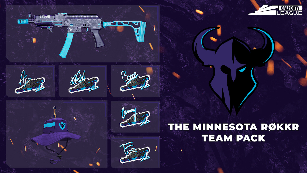 The new Minnesota Røkkr team pack features a team-designed blueprint for the Vaznev SMG, player autographs, and a weapon charm.
